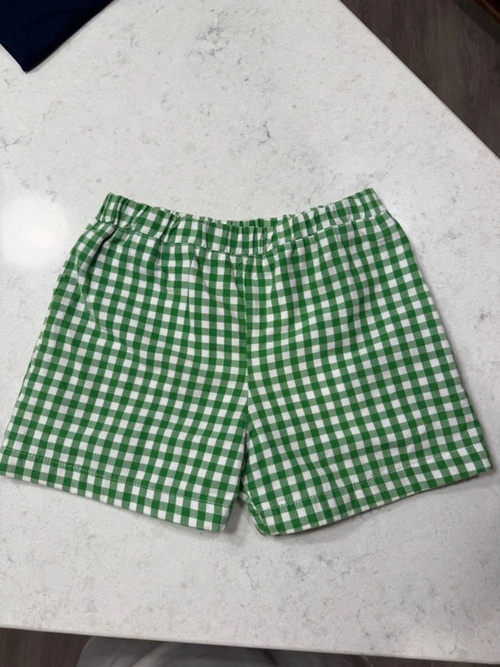 The Beaufort Bonnet Company Green and White Gingham Elastic-Waist Kids Shorts